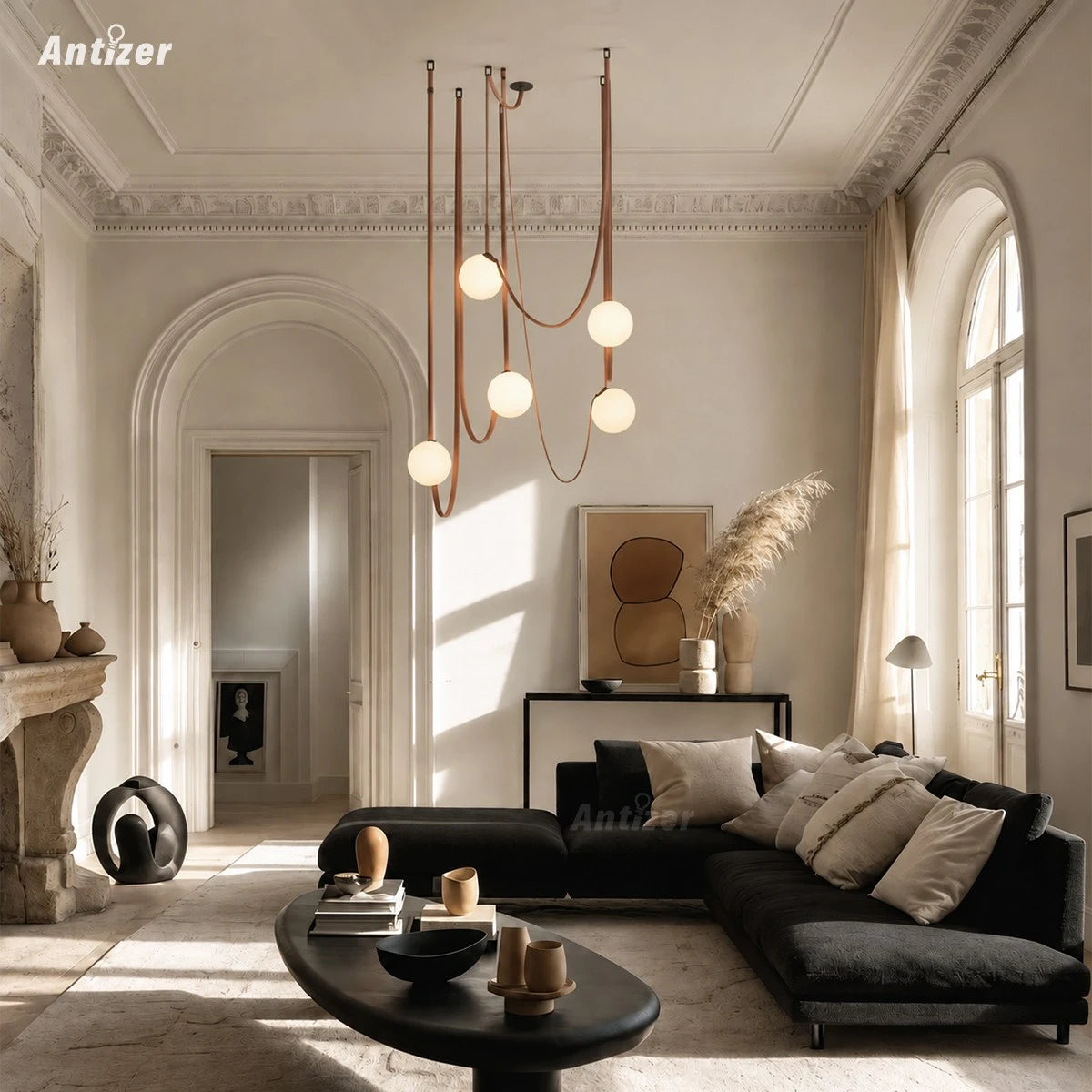 Antizer Modern Leather Strap Globe Pendant Light