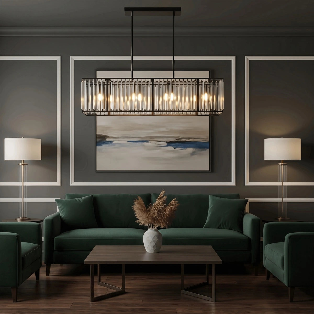 Antizer Modern Luxury Glass Linear Chandelier