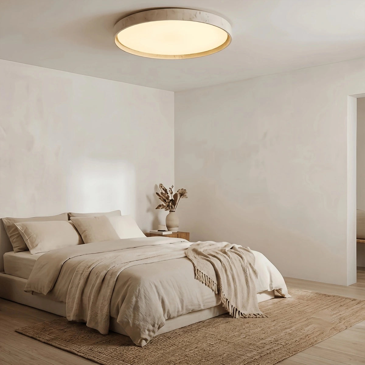 Antizer Modern Minimalist Round Travertine Ceiling Light