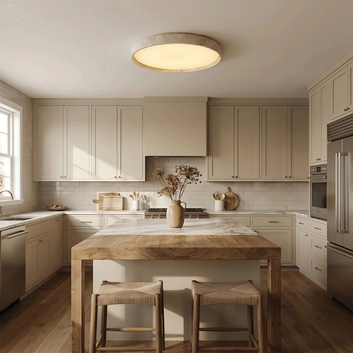 Antizer Modern Minimalist Round Travertine Ceiling Light