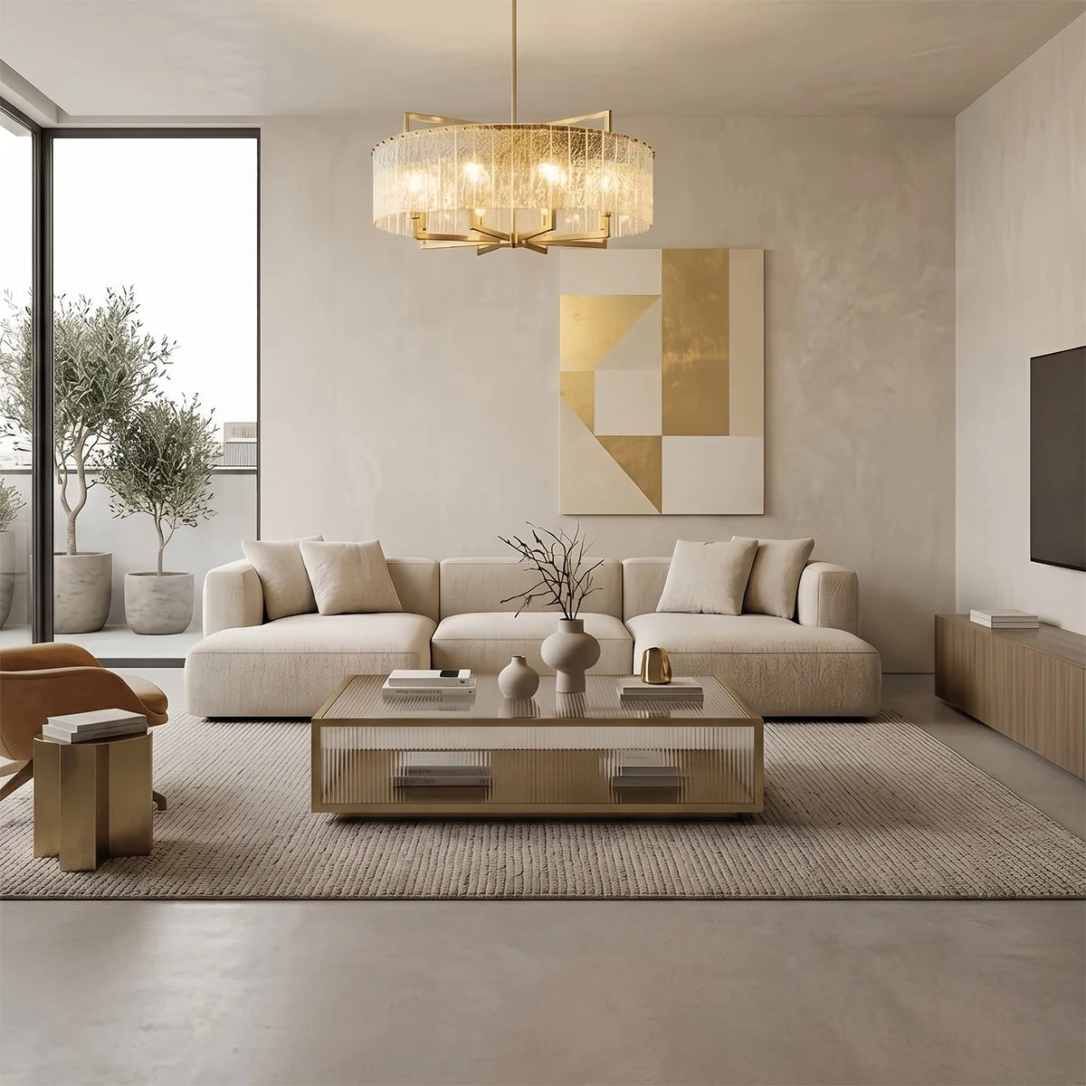 Antizer Modern Textured Glass Round Chandelier