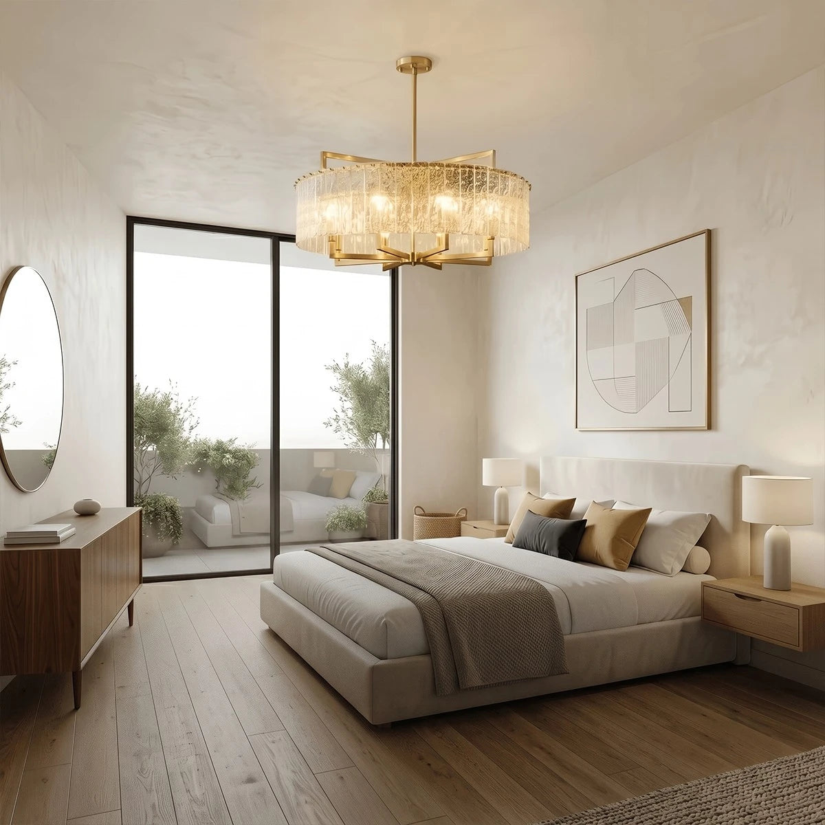 Antizer Modern Textured Glass Round Chandelier