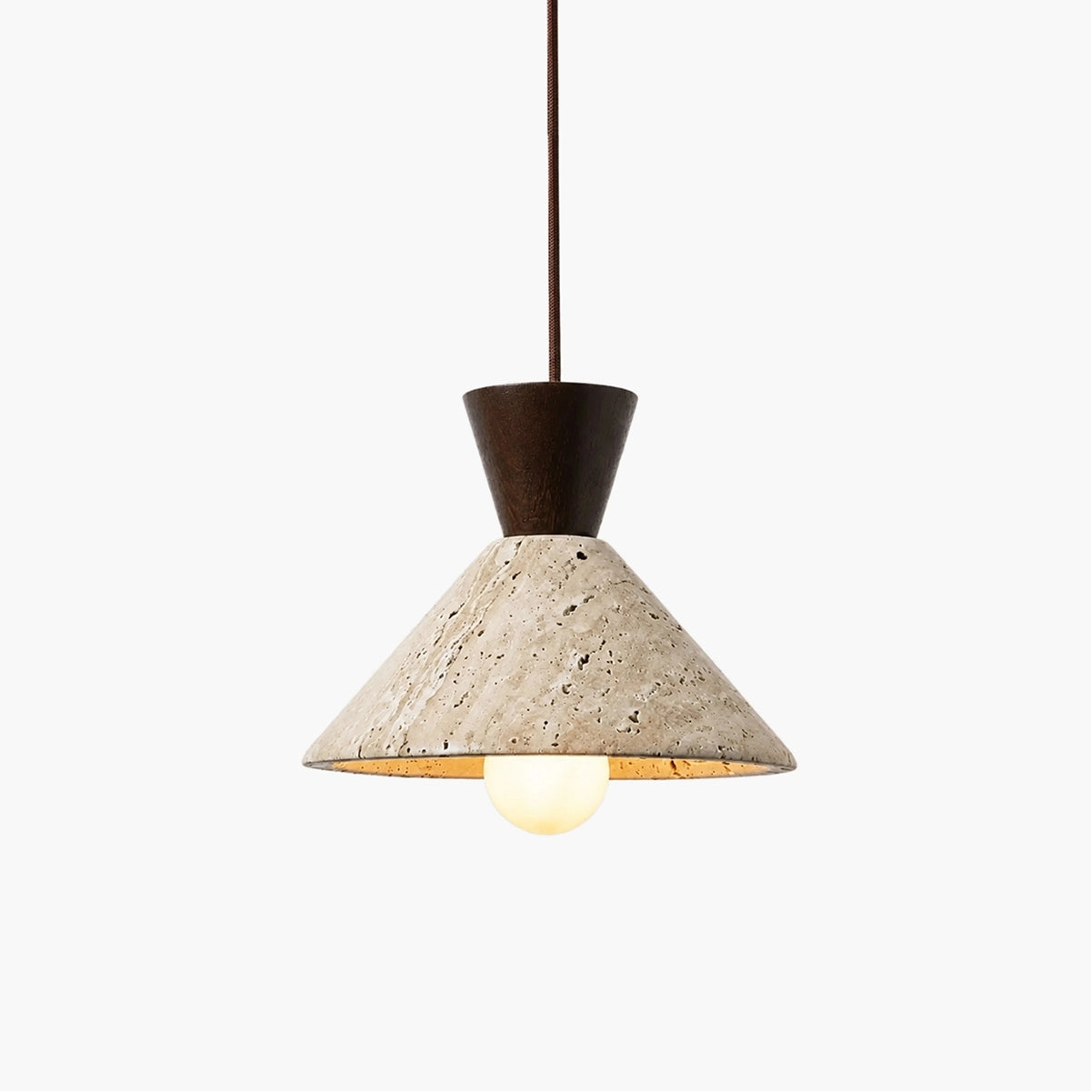 Antizer Modern Travertine & Walnut Wood Conical Pendant Light