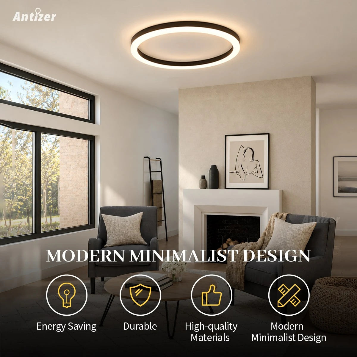 Antizer Nordic Circular LED Ceiling Lamp for Bedroom