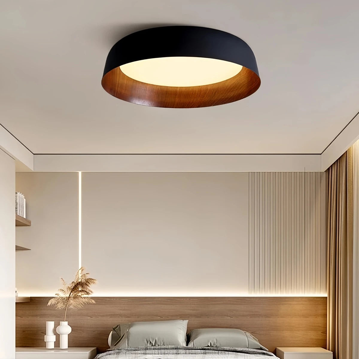 Antizer Nordic LED Alloy Ceiling Light for Bedroom Black+Walnut