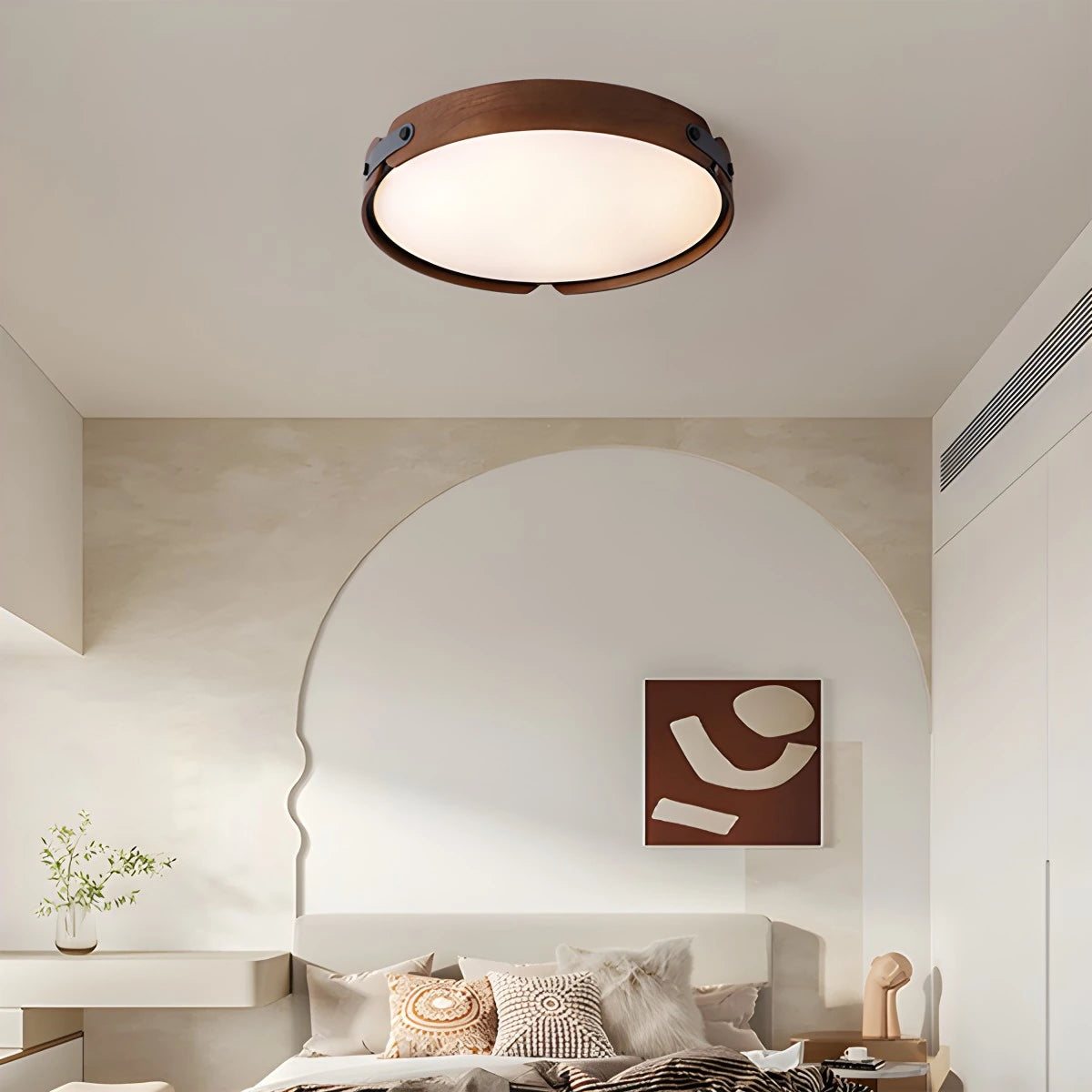 Antizer Nordic Wood Ceiling Light for Bedroom Walnut Circular 42cm / 16.54"