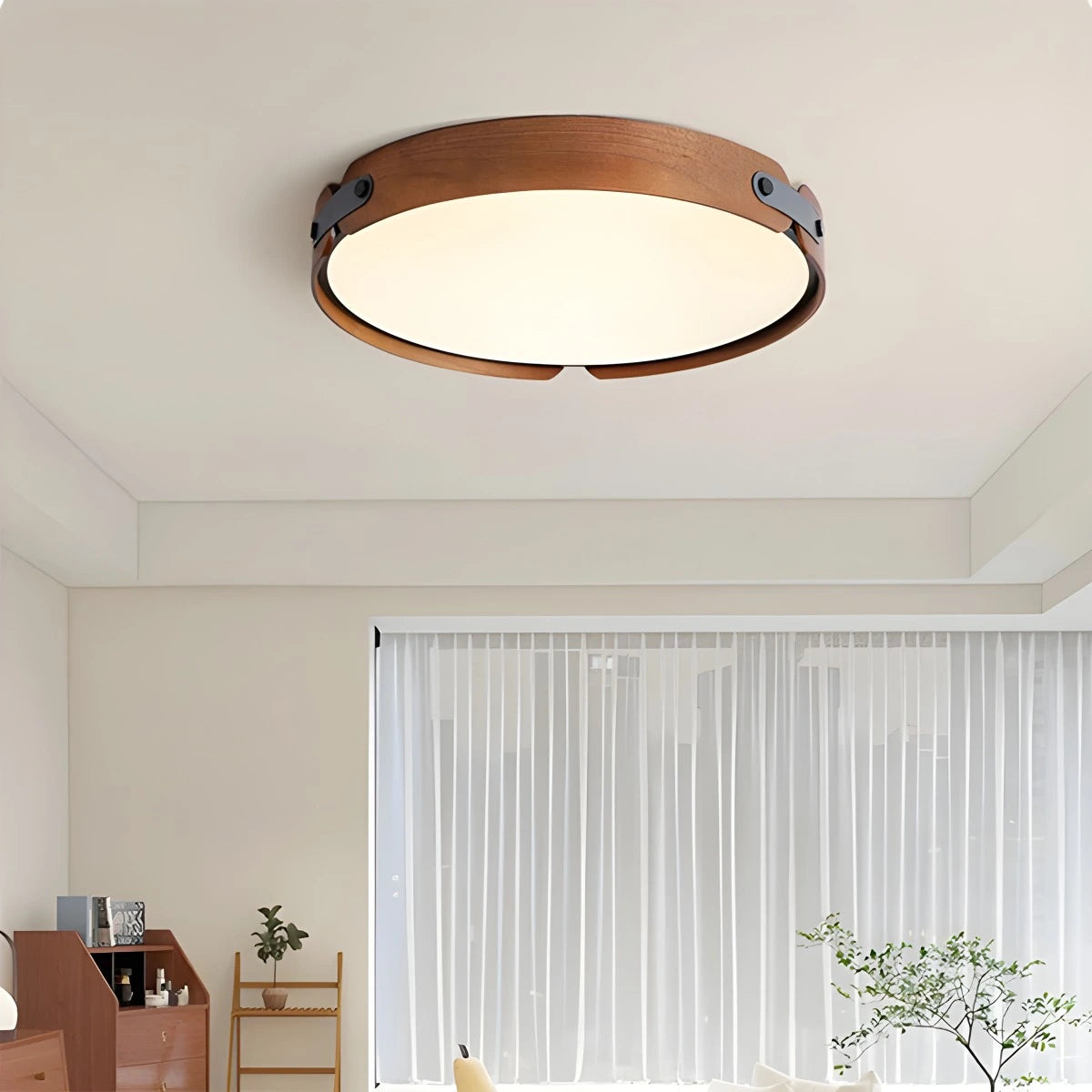Antizer Nordic Wood Ceiling Light for Bedroom Walnut Circular 56cm / 22.05"