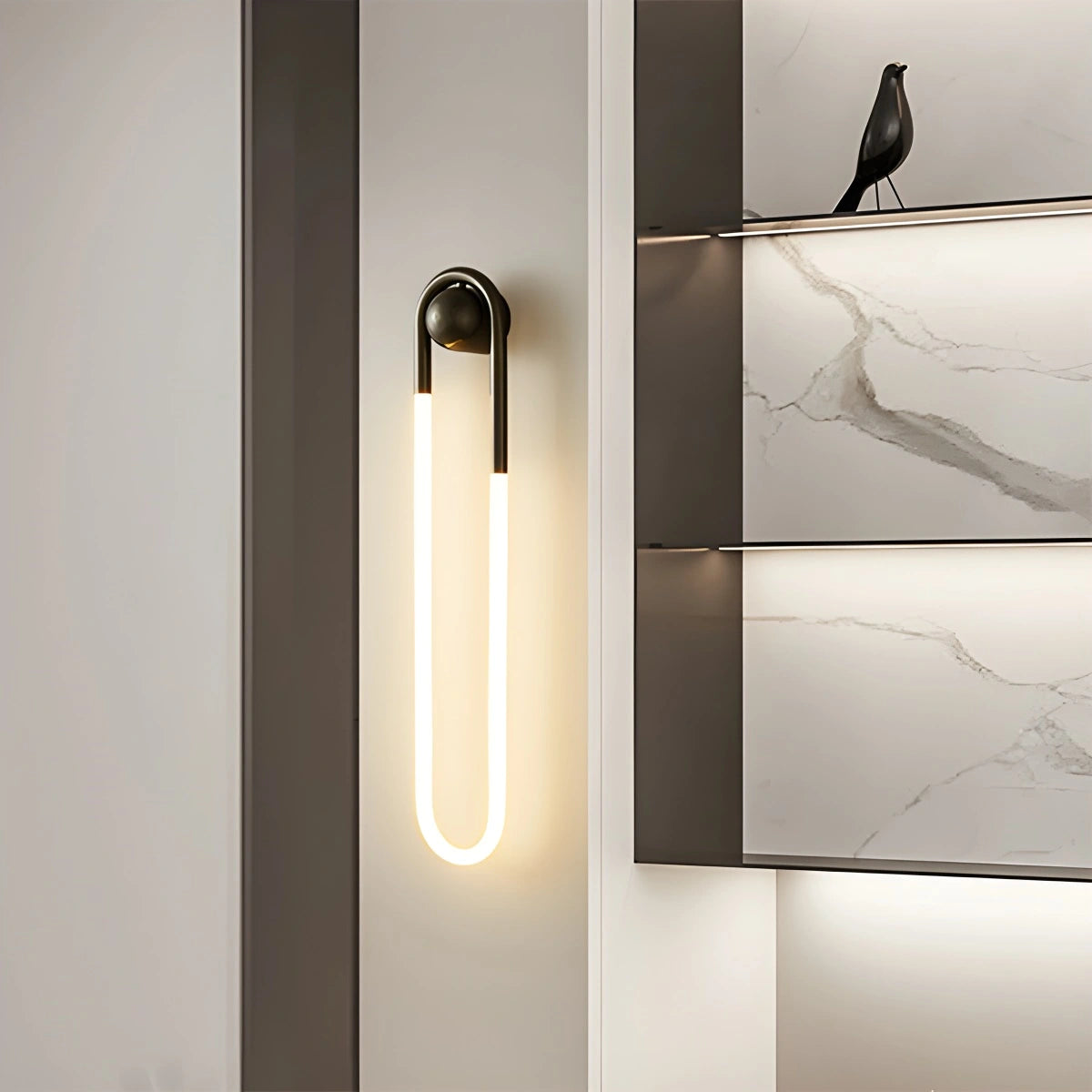 Antizer Oval Brass Wall Sconce for Living Room Black Dia 14cm x H 75cm / ∅ 5.51″x H 29.53" Dimmable With Remote