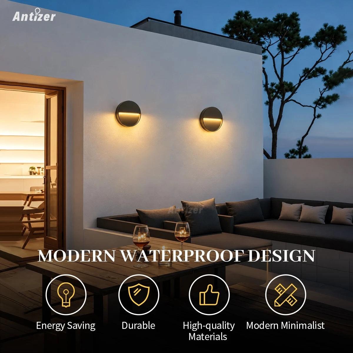 Antizer Round & Square Outdoor Waterproof Wall Light
