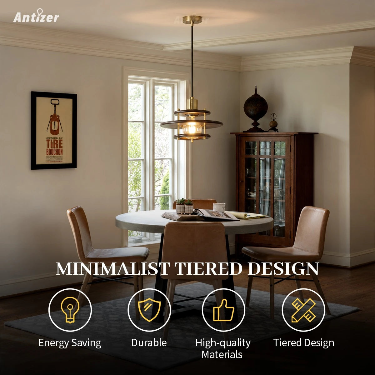 Antizer Tiered Walnut Wood Pendant Light