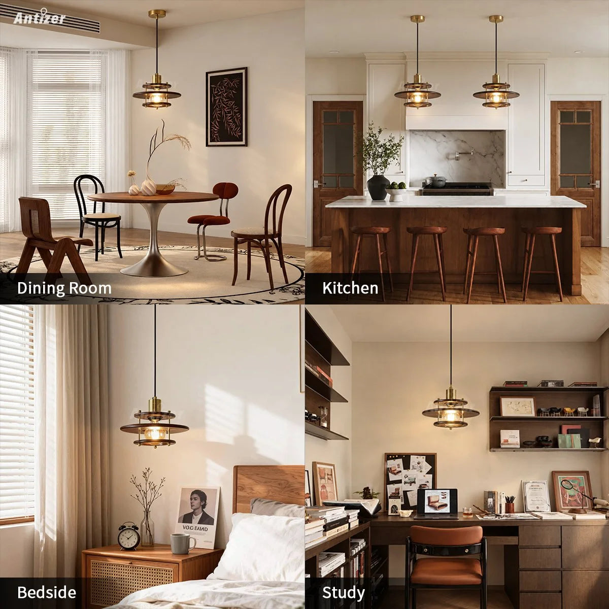Antizer Tiered Walnut Wood Pendant Light