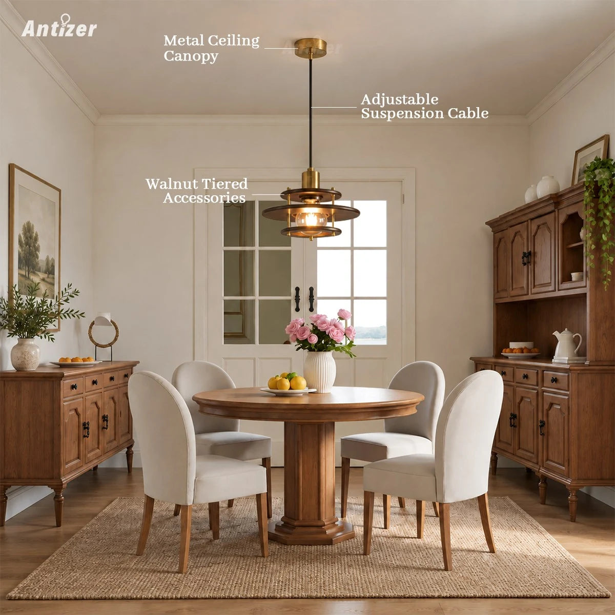 Antizer Tiered Walnut Wood Pendant Light