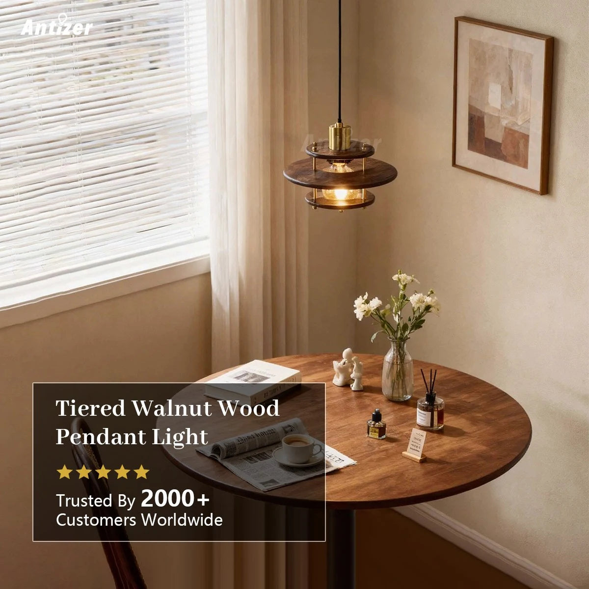 Antizer Tiered Walnut Wood Pendant Light