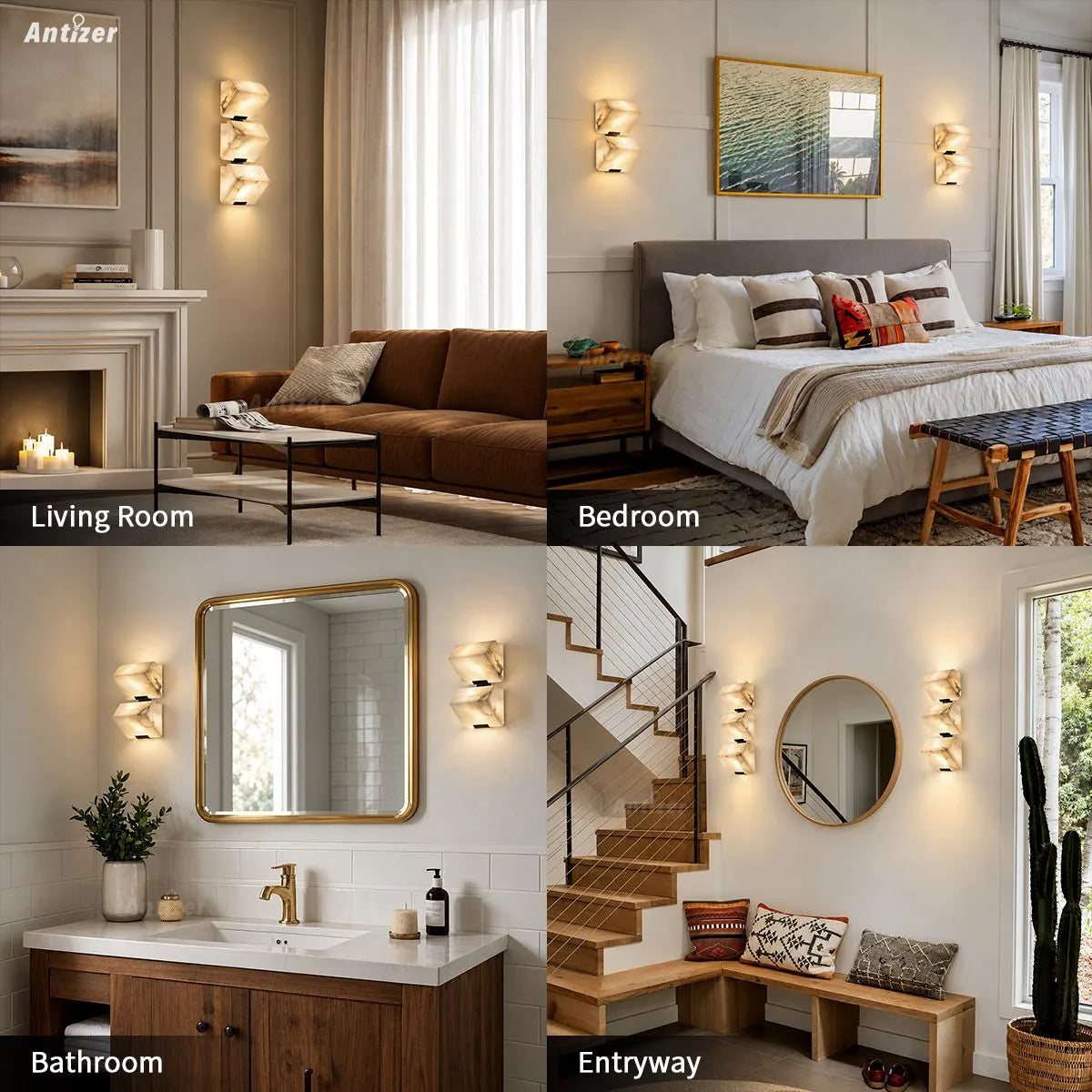 Antizer Triple Sloping Block Spanish Alabaster Wall Sconce