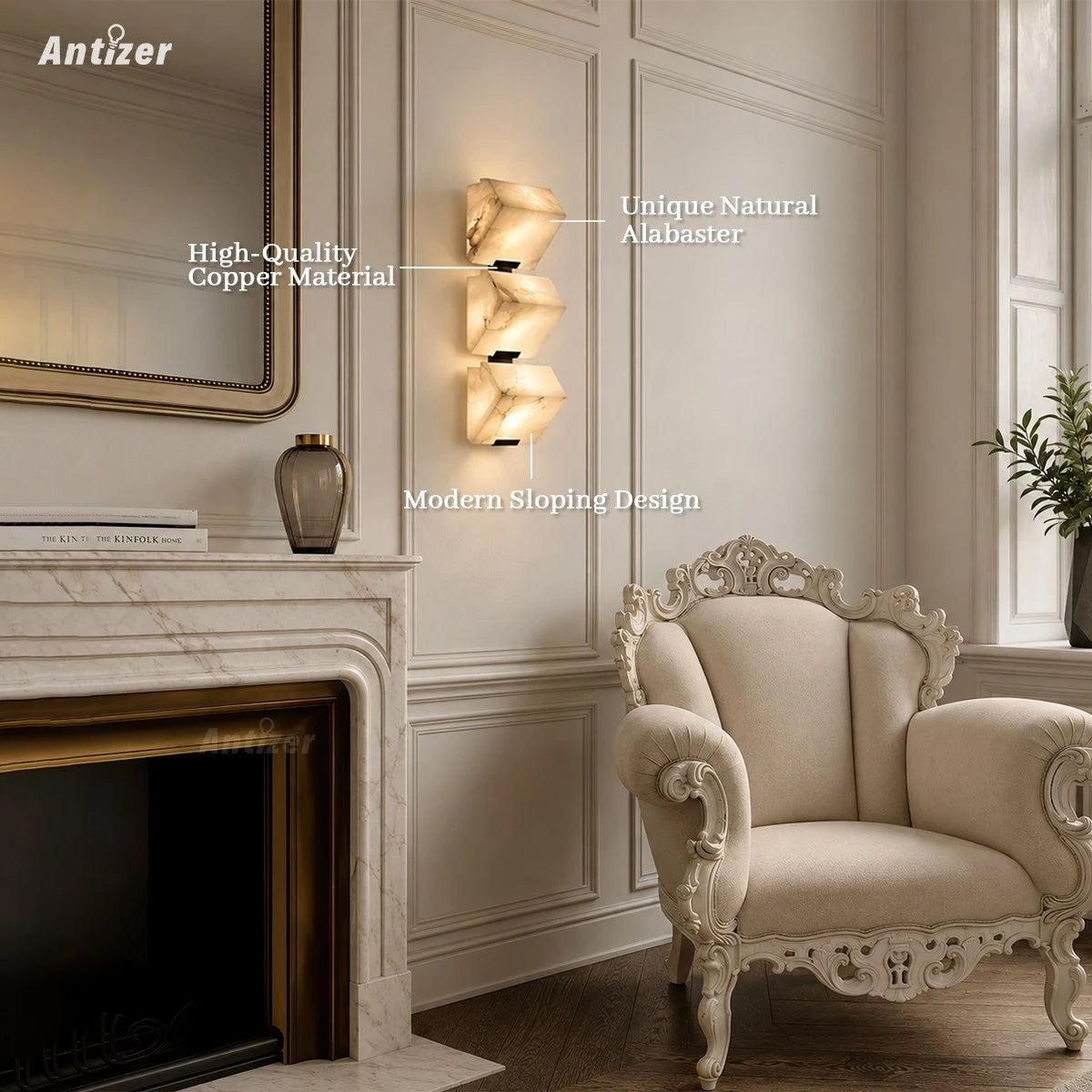 Antizer Triple Sloping Block Spanish Alabaster Wall Sconce