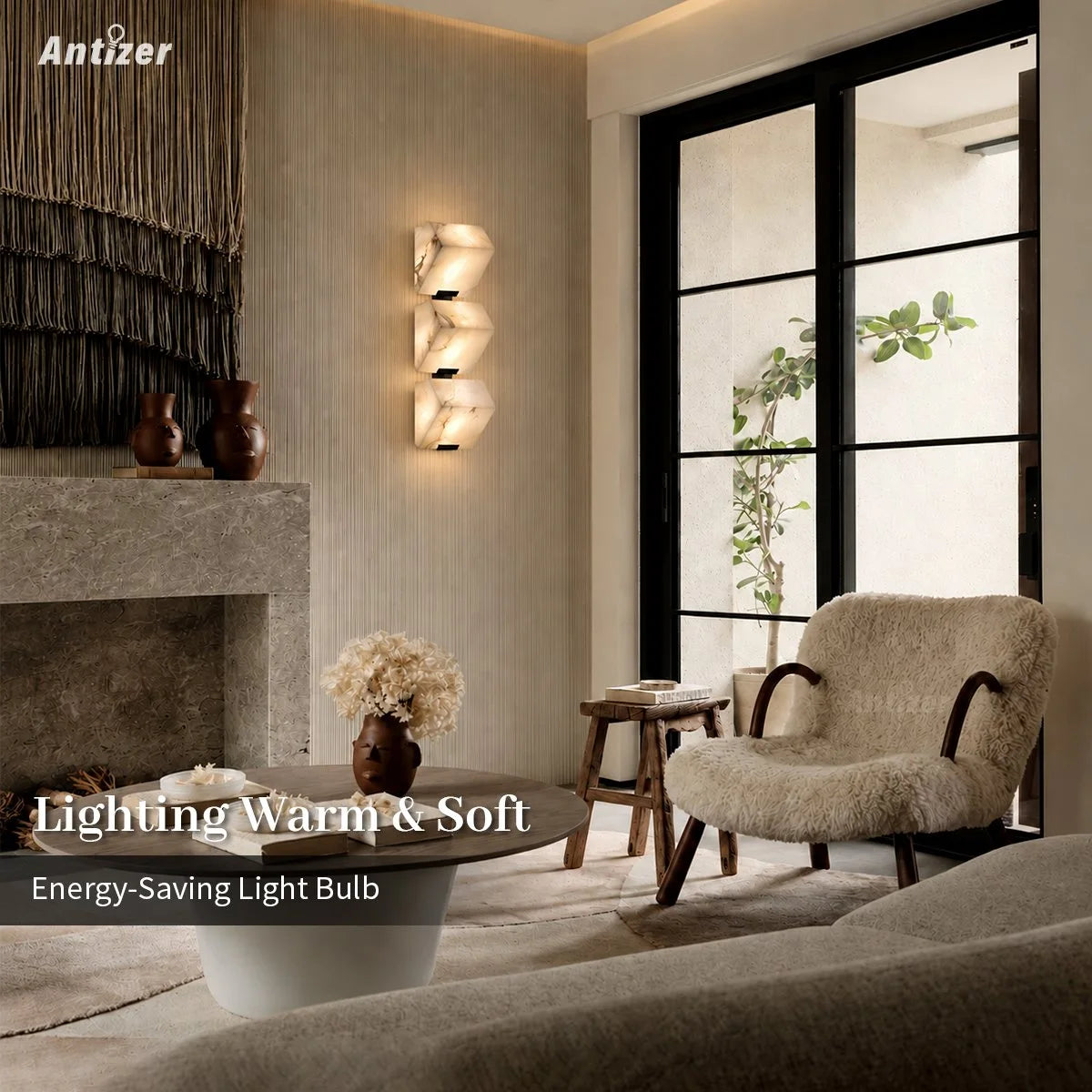 Antizer Triple Sloping Block Spanish Alabaster Wall Sconce