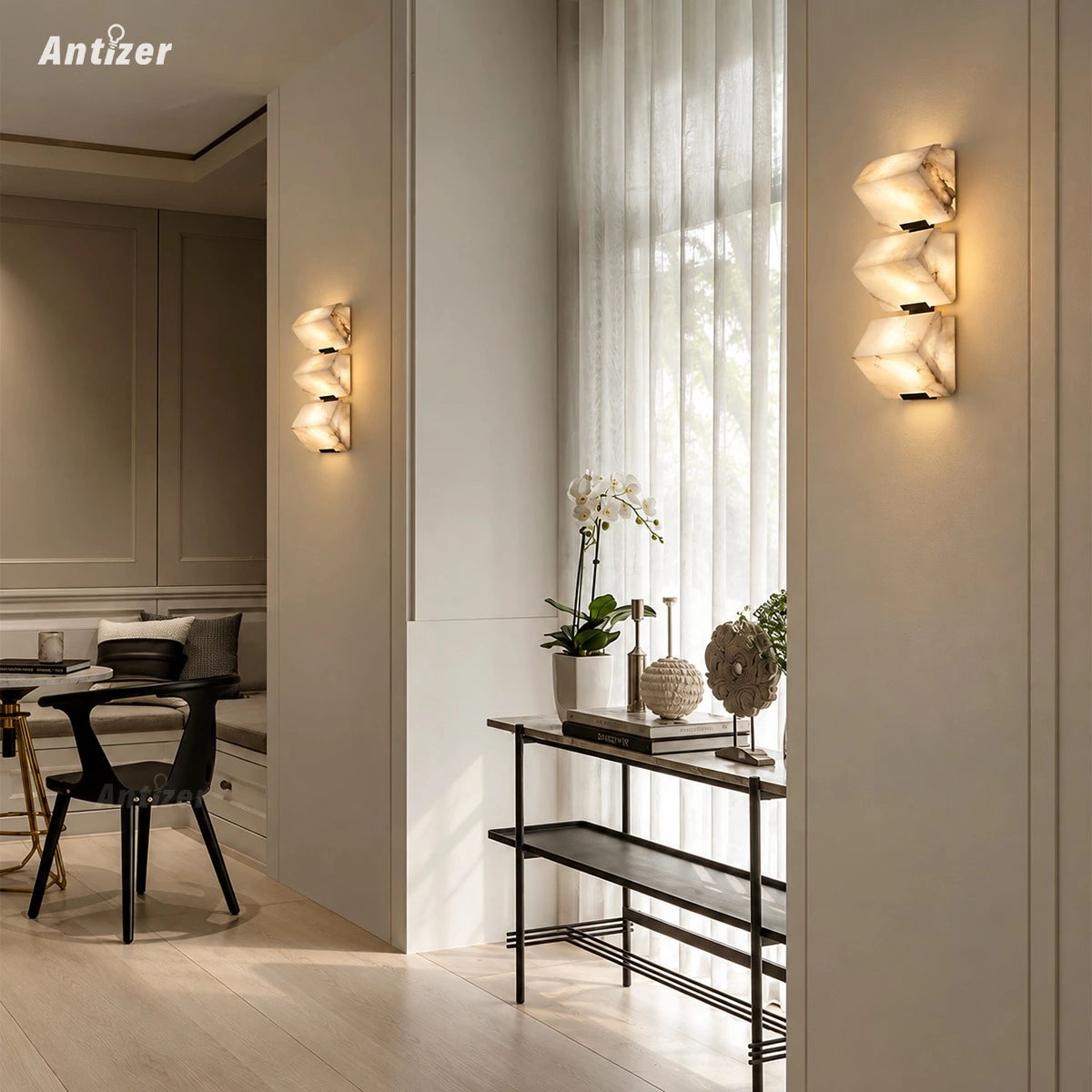 Antizer Triple Sloping Block Spanish Alabaster Wall Sconce