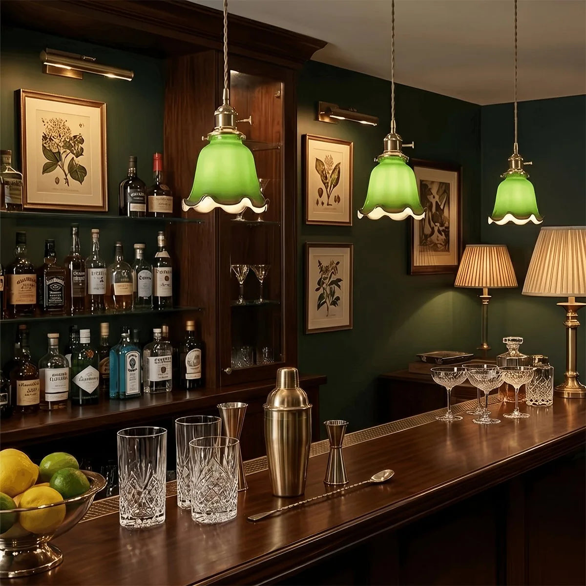 Antizer Vintage Green Glass Pendant Light