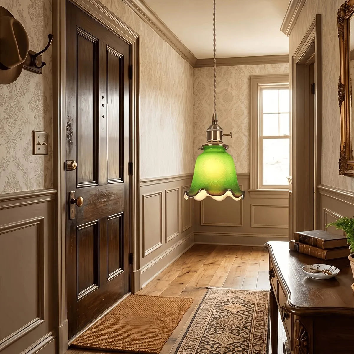 Antizer Vintage Green Glass Pendant Light