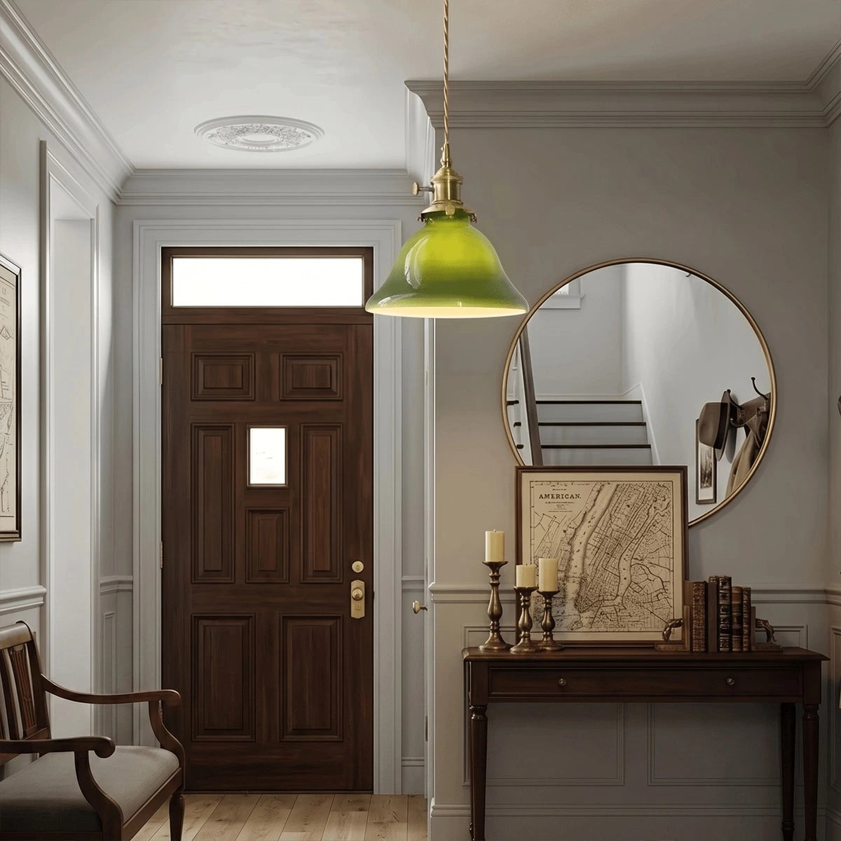 Antizer Vintage Green Glass Pendant Light