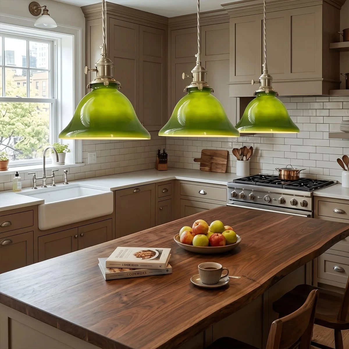Antizer Vintage Green Glass Pendant Light