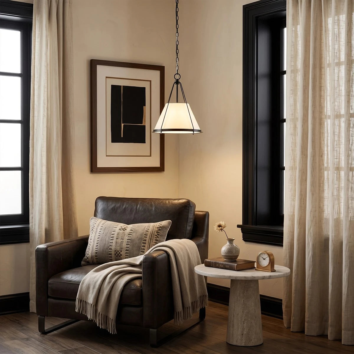 Antizer Vintage Metal Linen Tapered Pendant Light