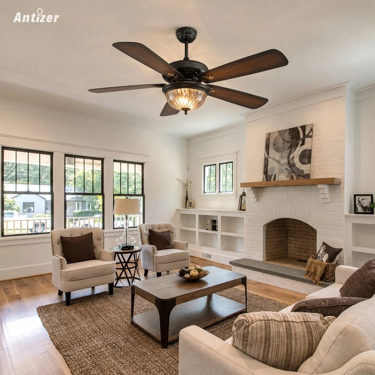 Antizer Vintage Wood Ceiling Fan Lamp for Living Room