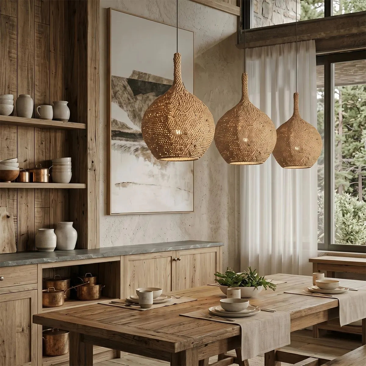 Antizer Wabi Sabi Style Natural Rope Fiber Pendant Light