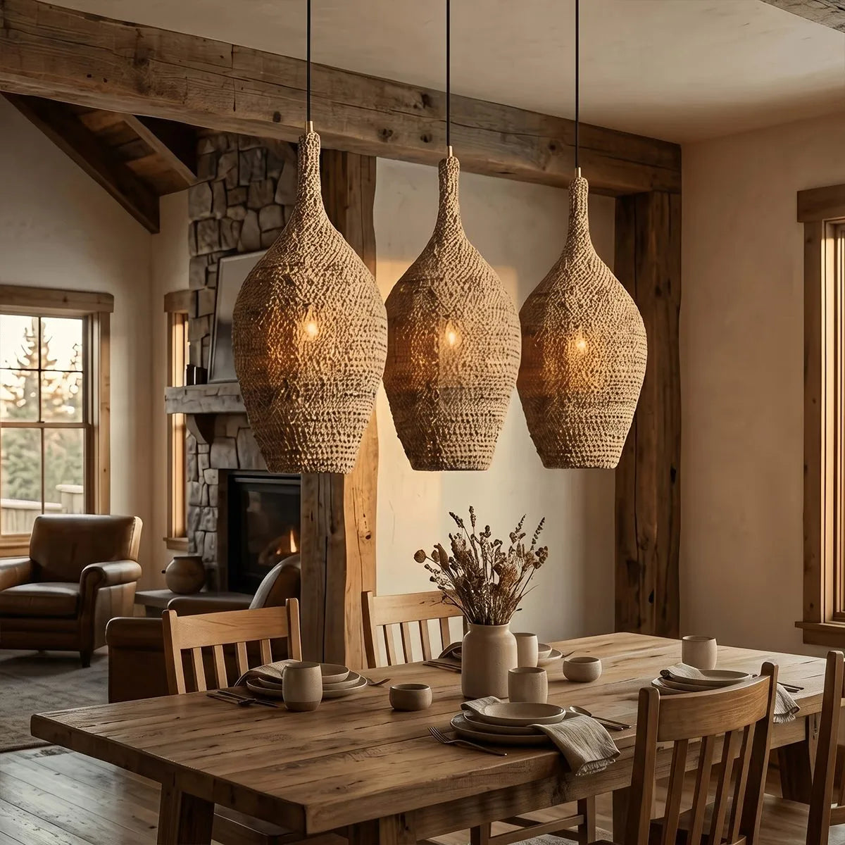 Antizer Wabi Sabi Style Natural Rope Fiber Pendant Light