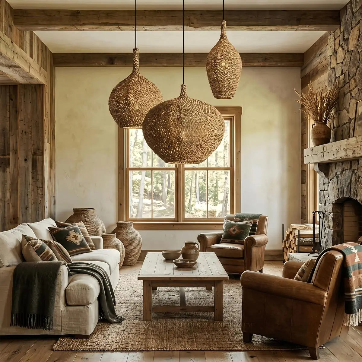 Antizer Wabi Sabi Style Natural Rope Fiber Pendant Light