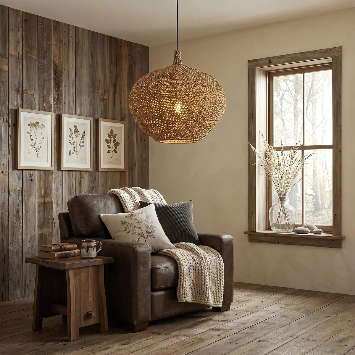 Antizer Wabi Sabi Style Natural Rope Fiber Pendant Light