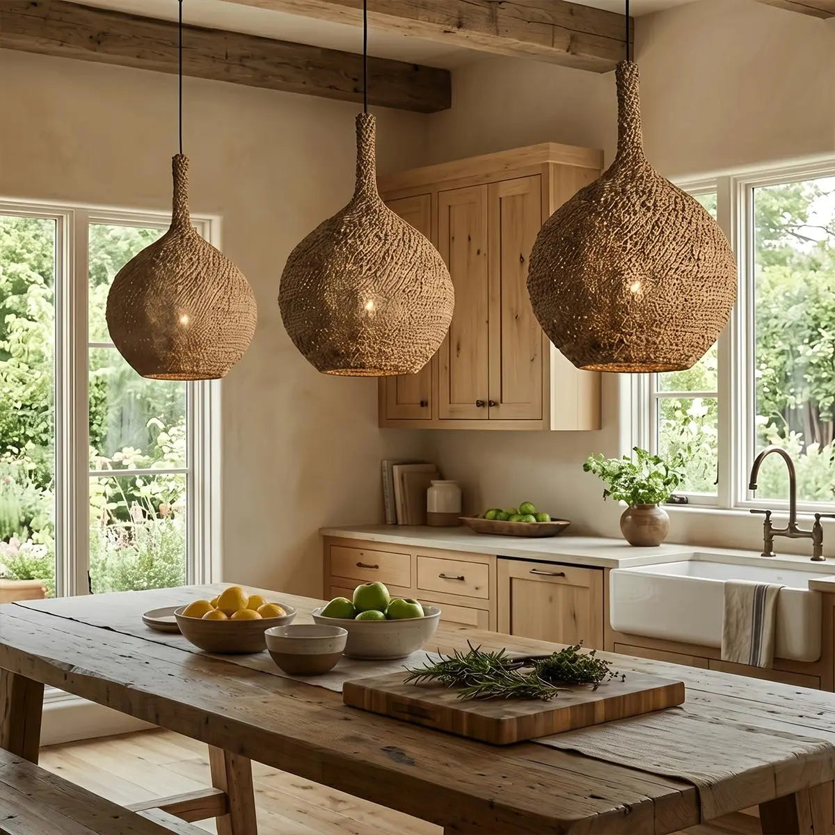 Antizer Wabi Sabi Style Natural Rope Fiber Pendant Light