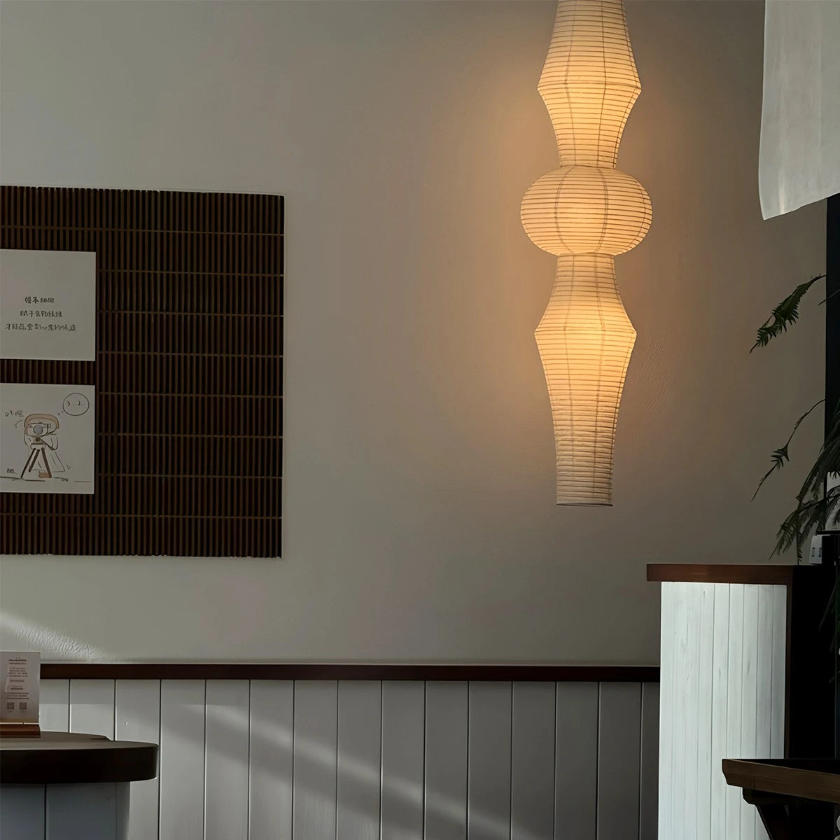 Antizer Washi Paper Corner Pendant Light for High Ceilings