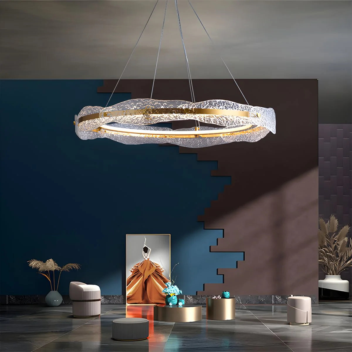 Antizer Water Pattern Glass Chandelier for Living Room
