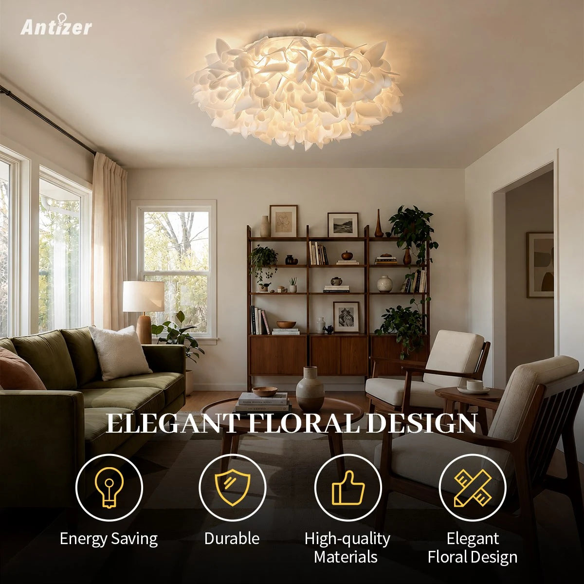 Antizer White Flower-Shaped Flush Mount Ceiling Light