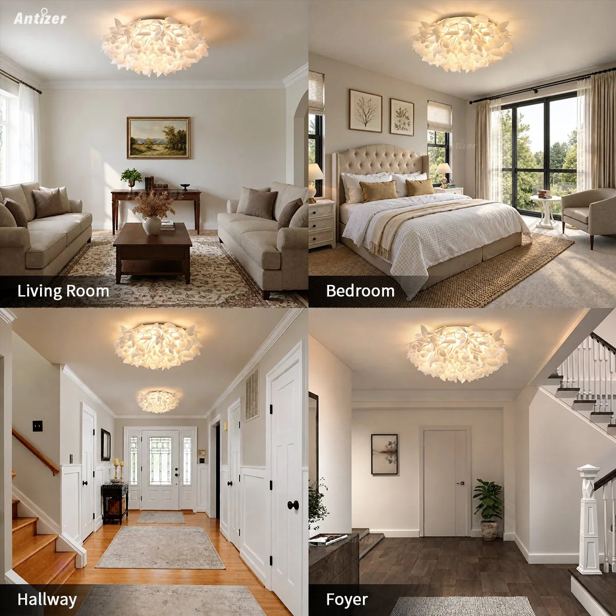 Antizer White Flower-Shaped Flush Mount Ceiling Light