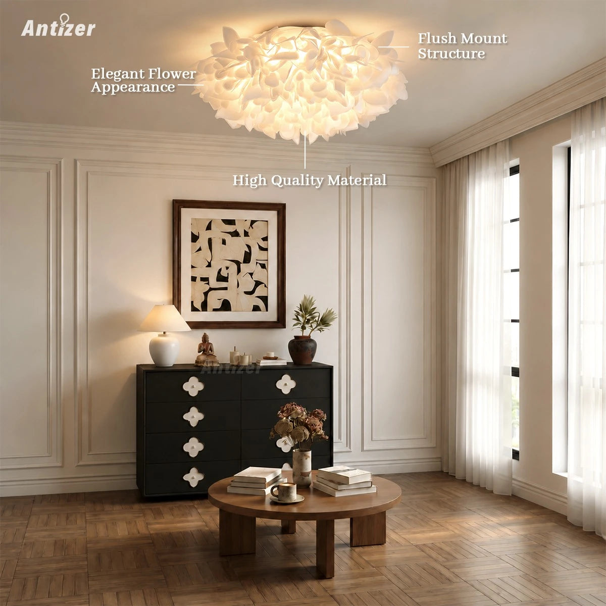 Antizer White Flower-Shaped Flush Mount Ceiling Light