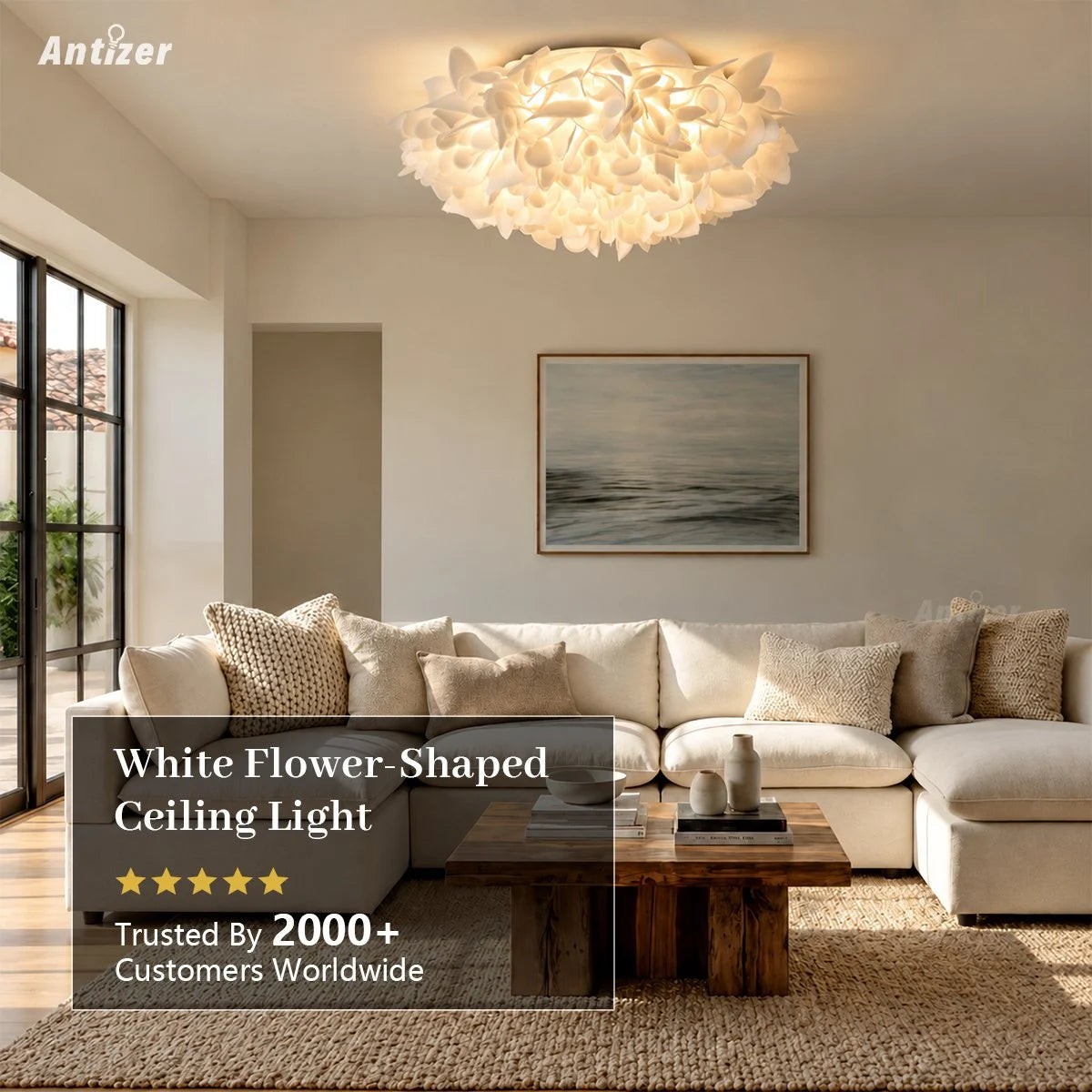 Antizer White Flower-Shaped Flush Mount Ceiling Light