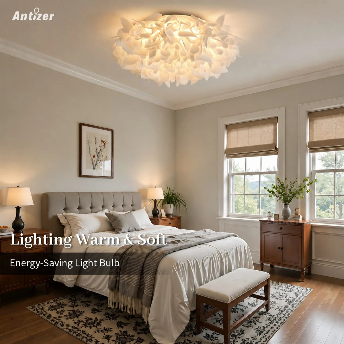Antizer White Flower-Shaped Flush Mount Ceiling Light