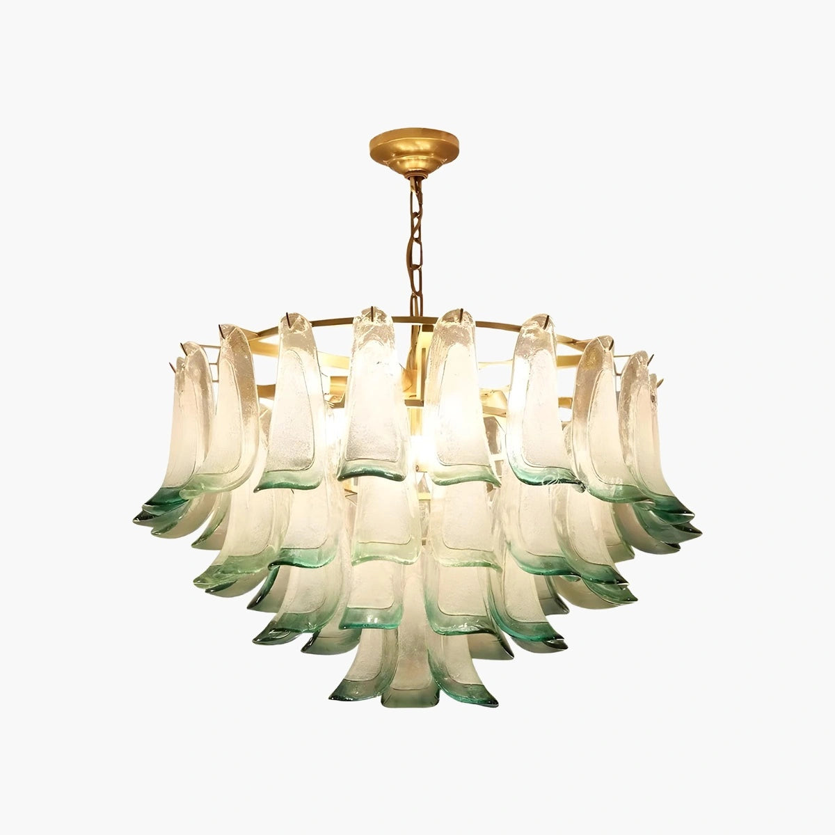Antizer Gold Tiered Green Glass Chandelier for High Ceiling