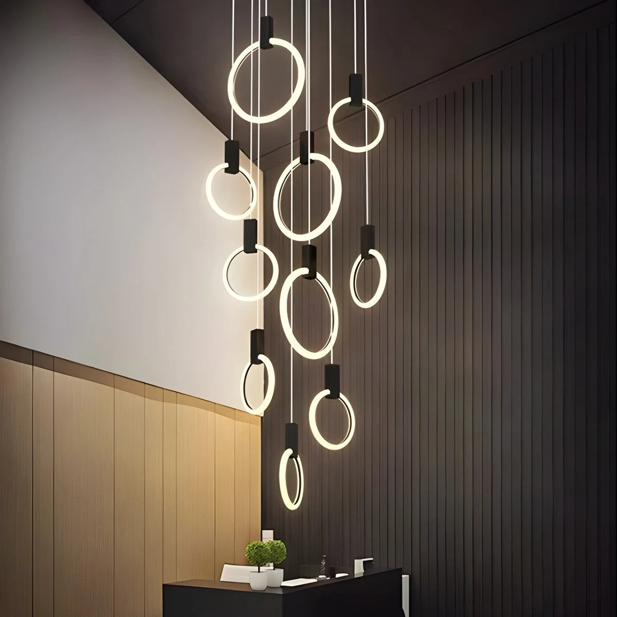 Antizer Modern Large Staircase Hanging Chandelier Black 10 Rings
