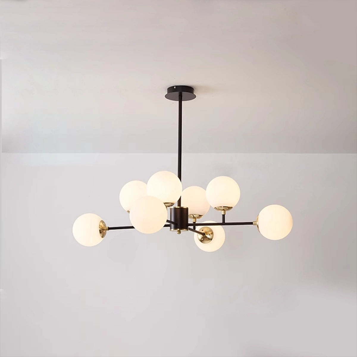 Antizer Camilla Glass Chandelier for Living Room B- Black Body - Milky White