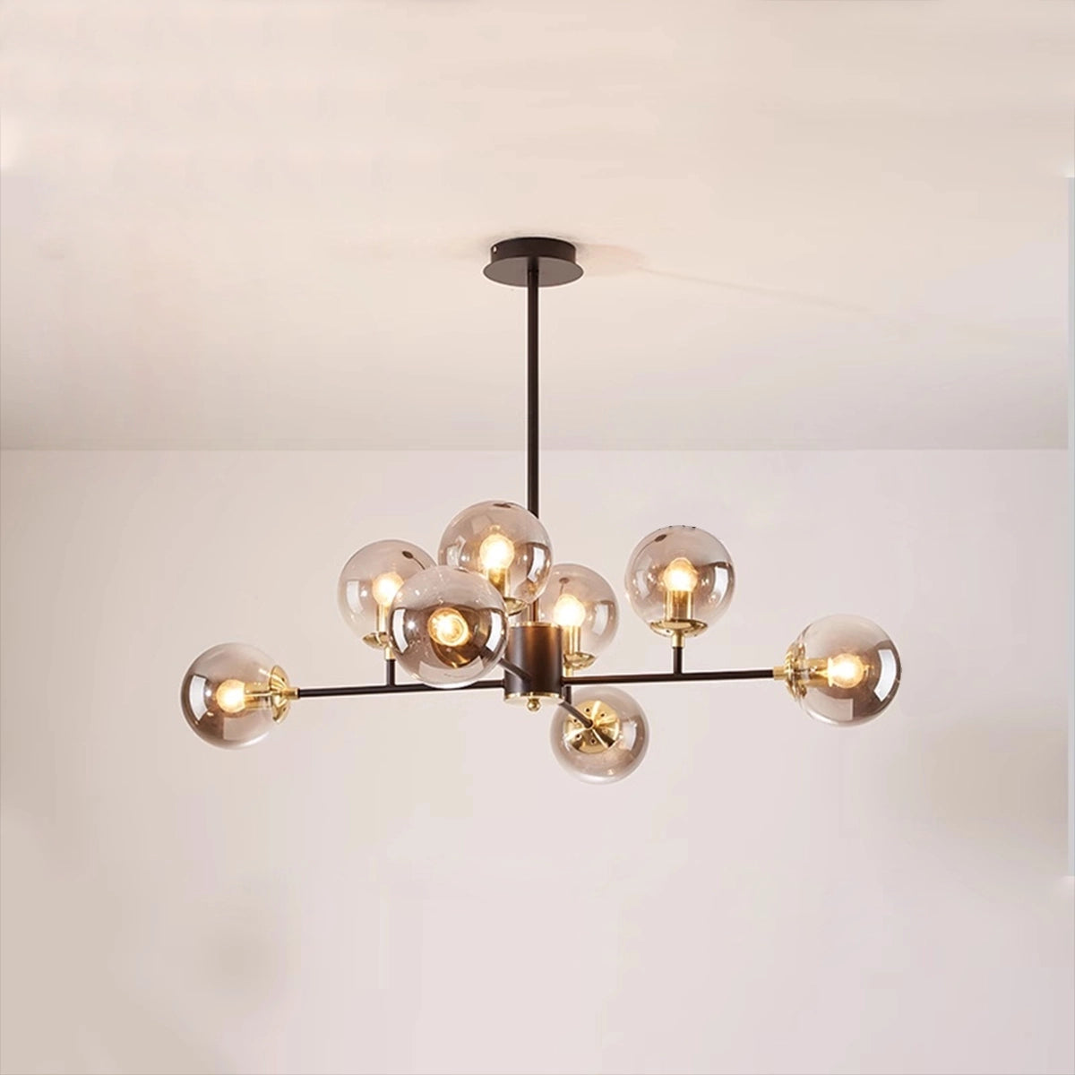 Antizer Camilla Glass Chandelier for Living Room B- Black Body- Smoky Gray