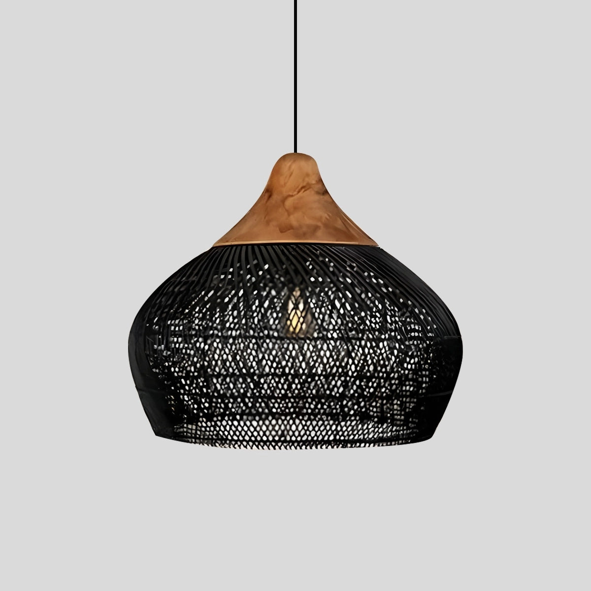Antizer Rattan Lantern Pendant Light for Dining Room Black
