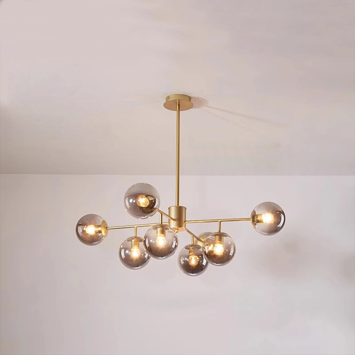 Antizer Camilla Glass Chandelier for Living Room B-Gold Body- Smoky Gray