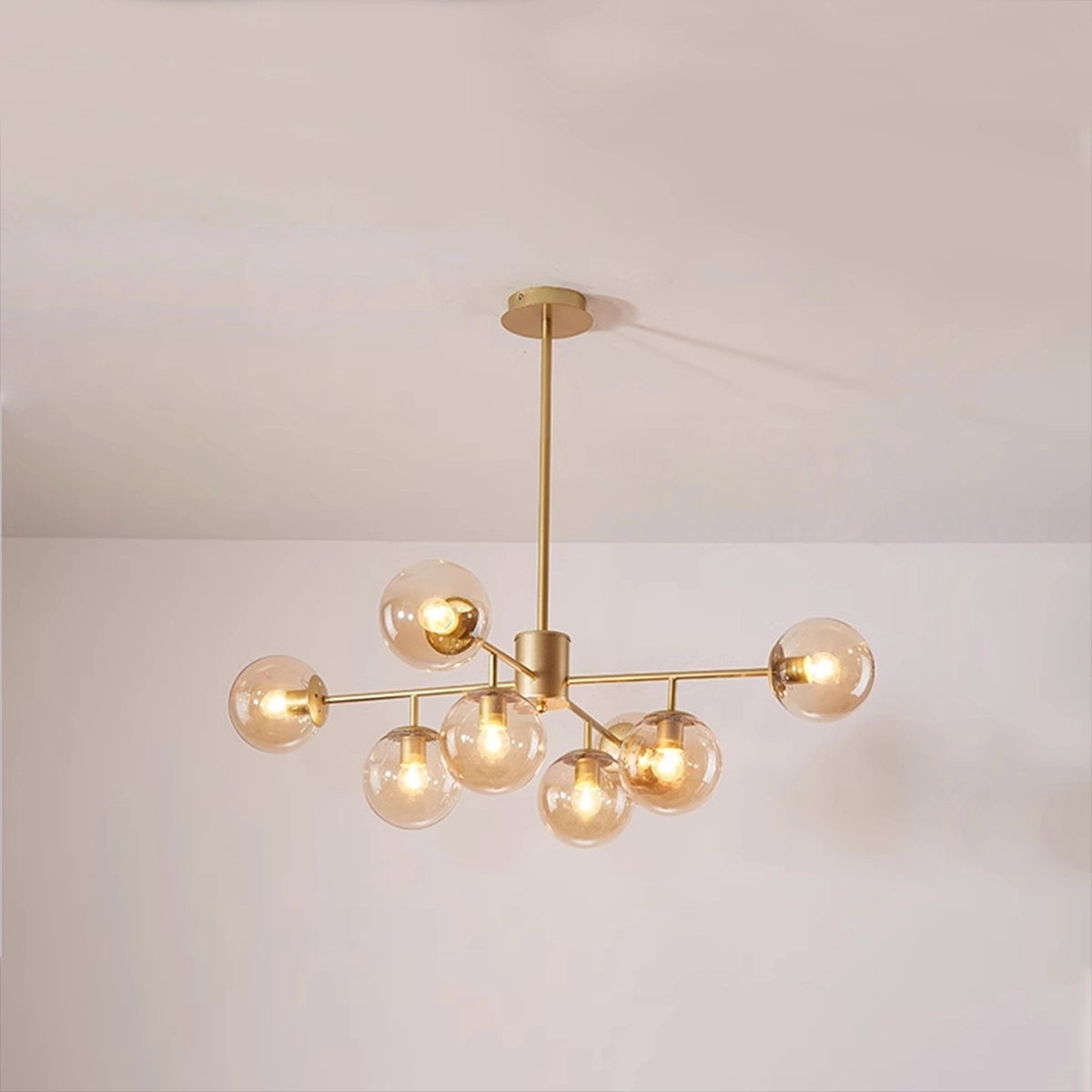 Antizer Camilla Glass Chandelier for Living Room B-Gold Body- Cognac