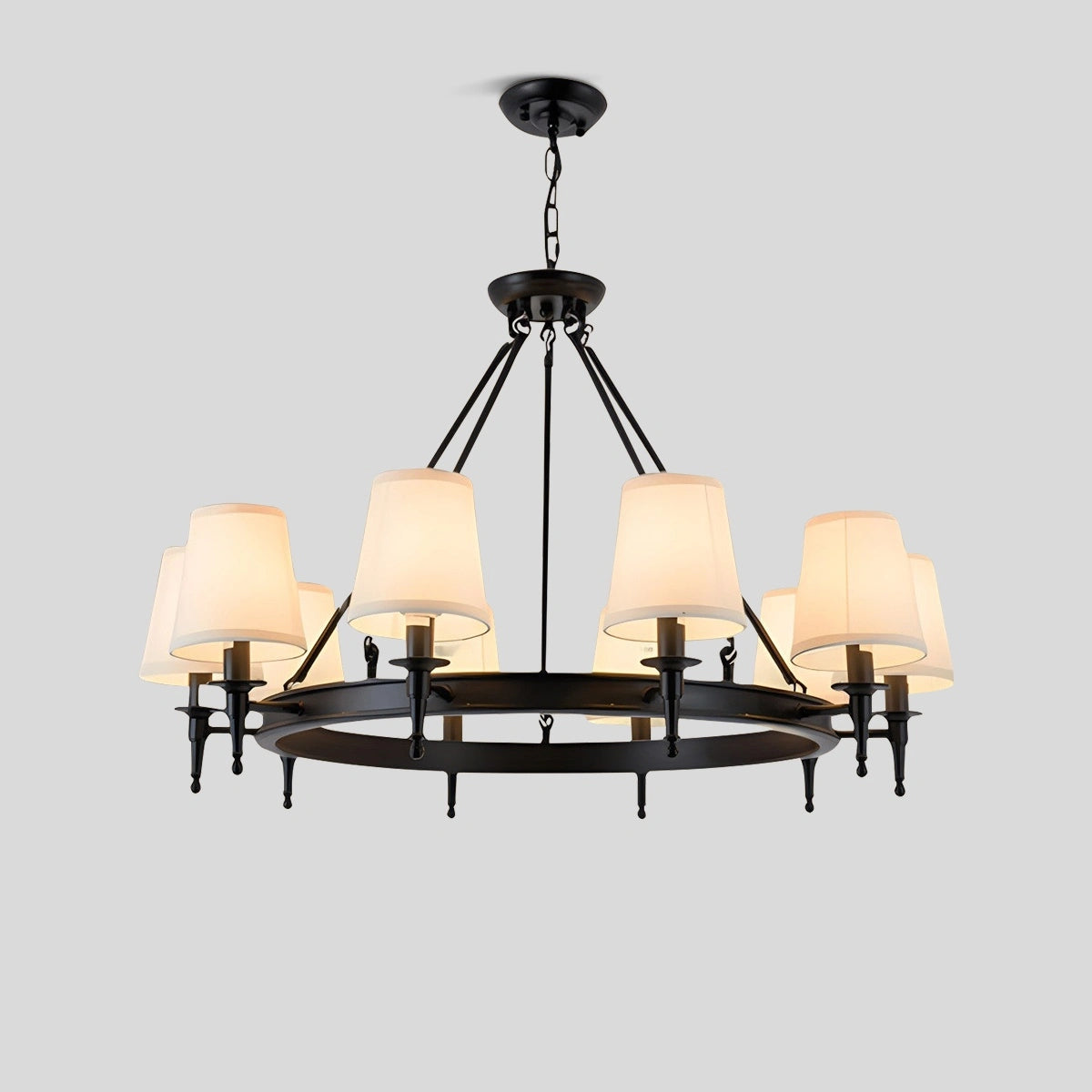 Antizer Vintage Ring Metal Fabric Chandelier Black 10 Heads