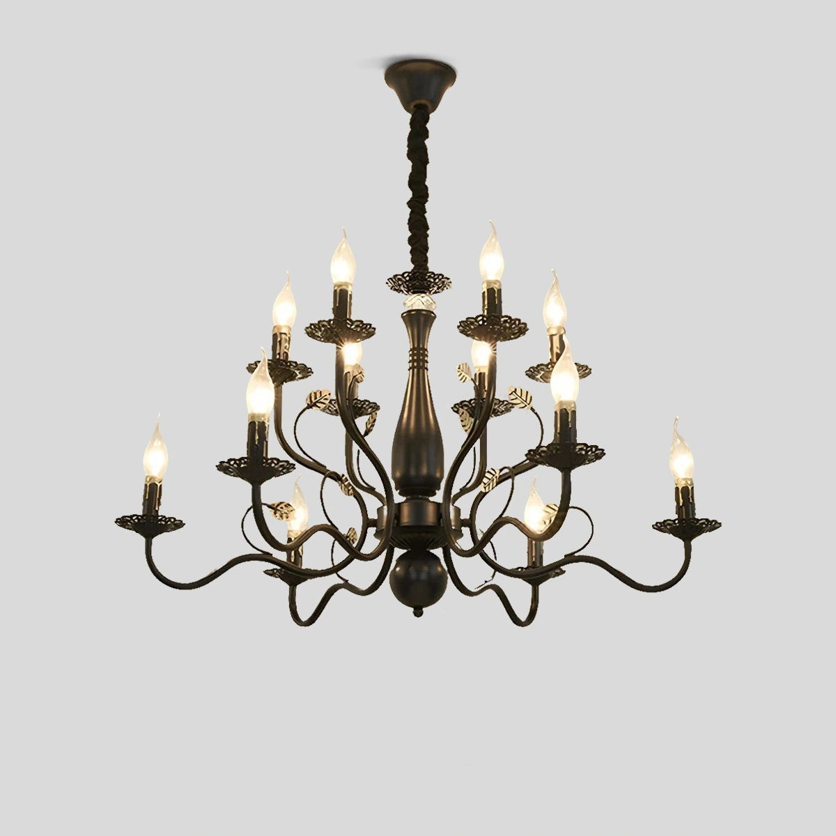 Antizer Double Layered Candle Chandelier for Dining Room Black 12 Heads Warm Light