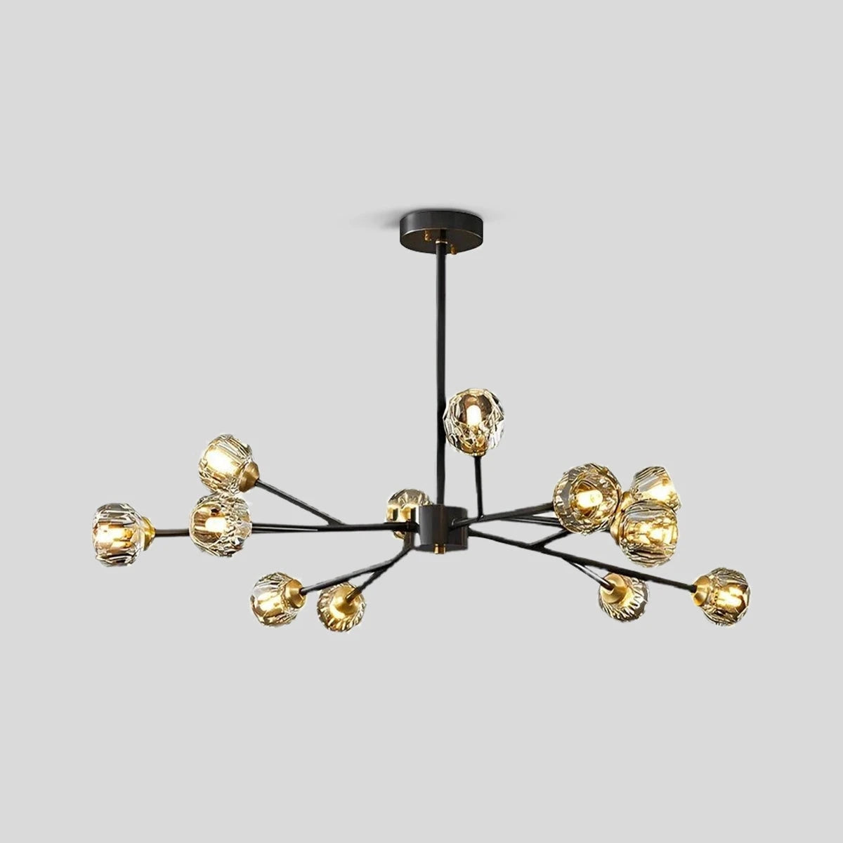Antizer Crystal Ball Round Cluster Chandelier Black Brushed Gold & Clear 12heads ∅  34.6" x H 17.7" / Dia 88cm x H 45cm 