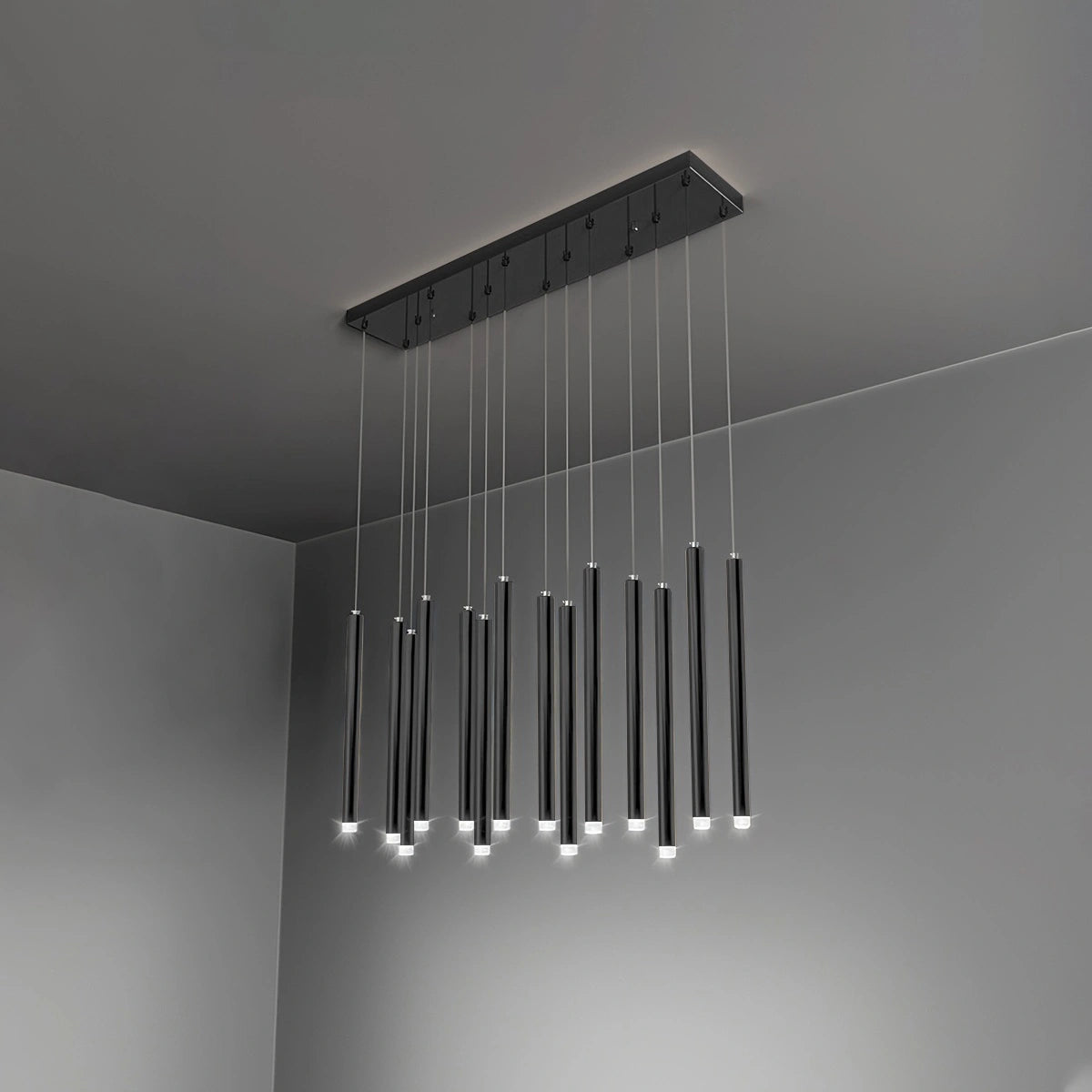 Antizer Modern Luxury Large Long Cylindrical Chandelier Black 14 Lights